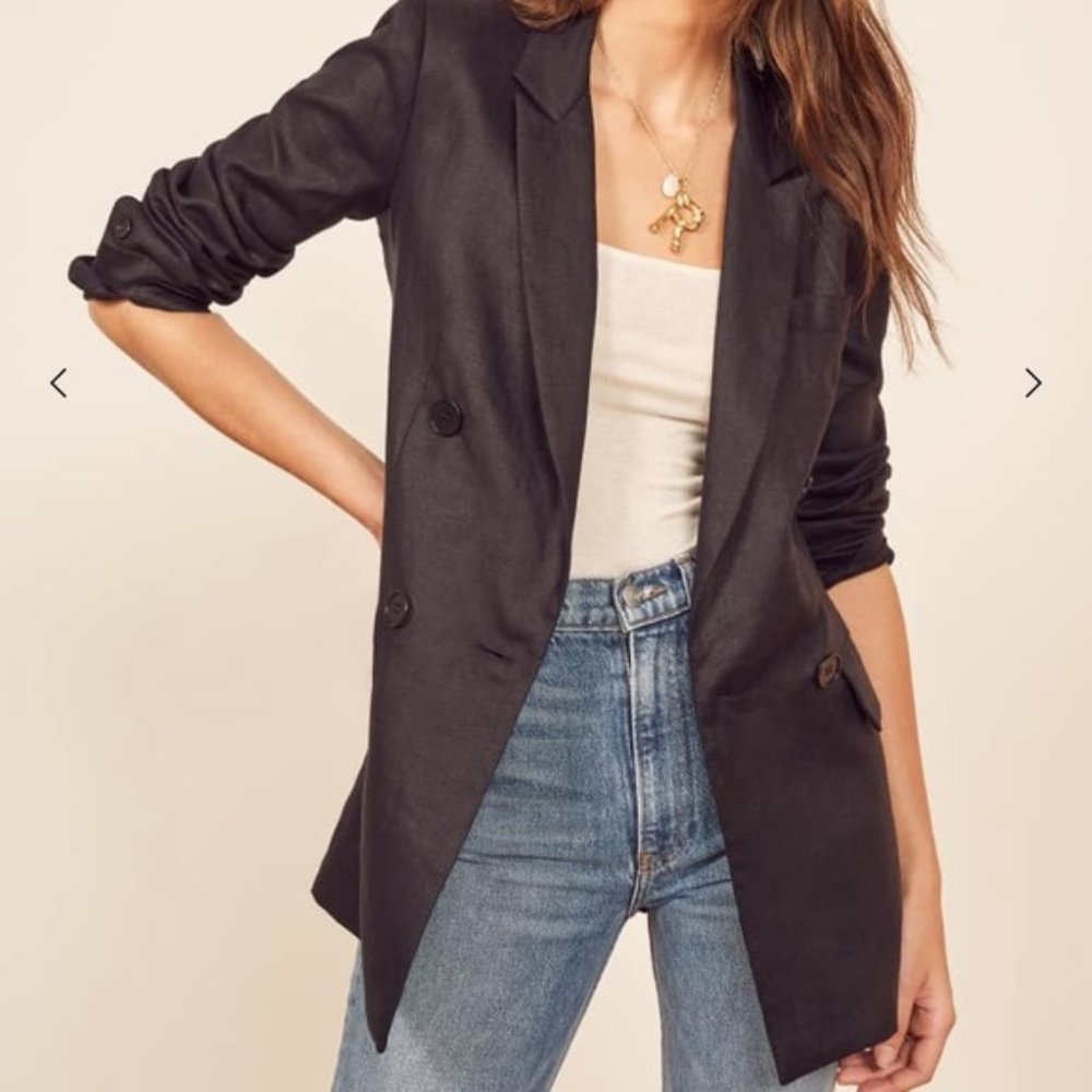 Reformation Rae Blazer - Black Linen